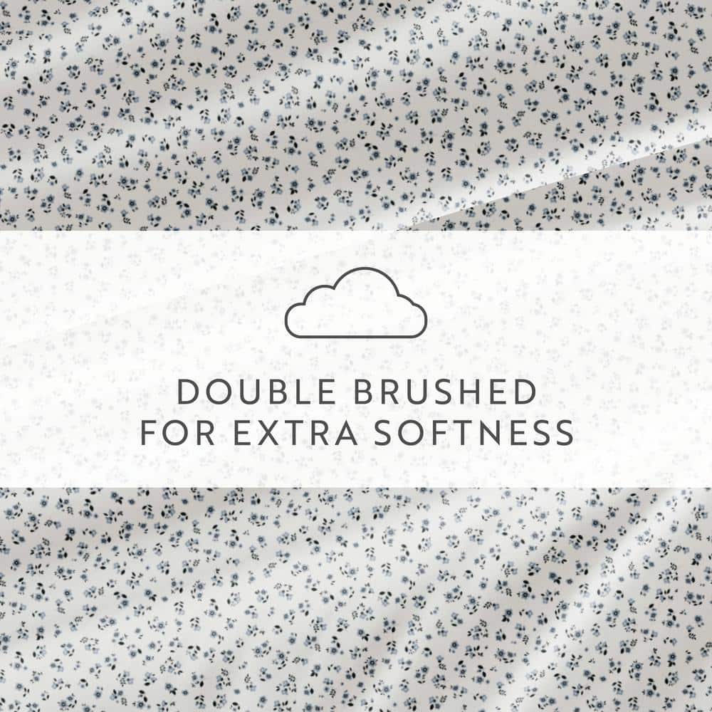 Queen Blue Floral Microfiber Sheet Set