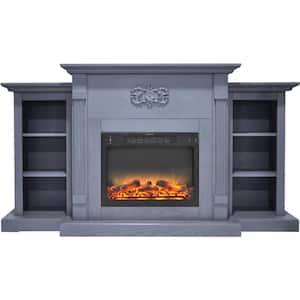 Classic 72.3 in. Freestanding Electric Fireplace in slate blue with Enhanced Log Display