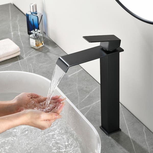 Ami High Arc Single Handle Single-Hole Bathroom Faucet 1.2 GPM with Drain in Matte Black