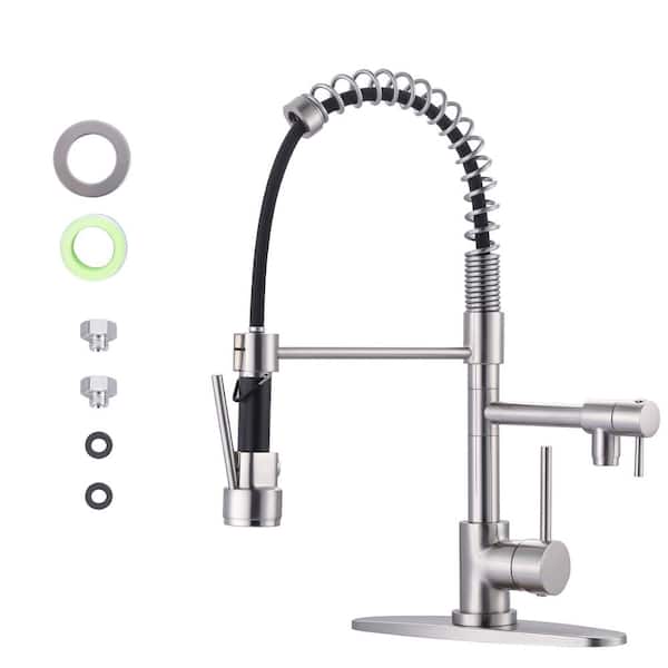 Single Handle Pull Down Sprayer Kitchen Faucet with Brass and 2 Water Modes in Brushed Nickel
