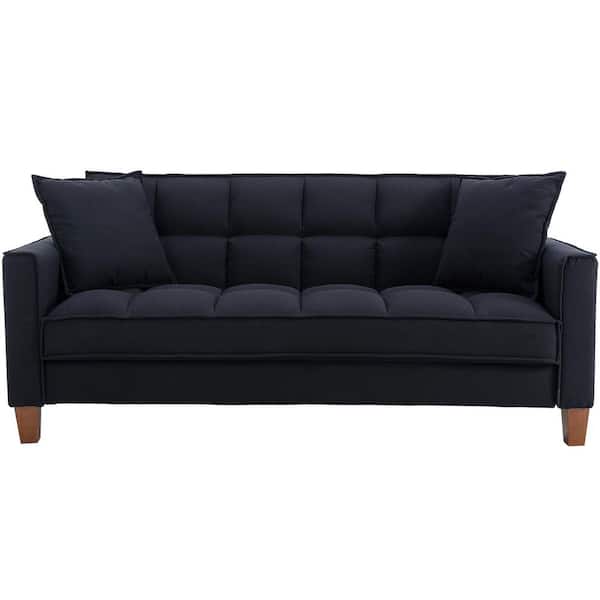 KINWELL 70 in. Square Arm 2-Seater Sofa in Black