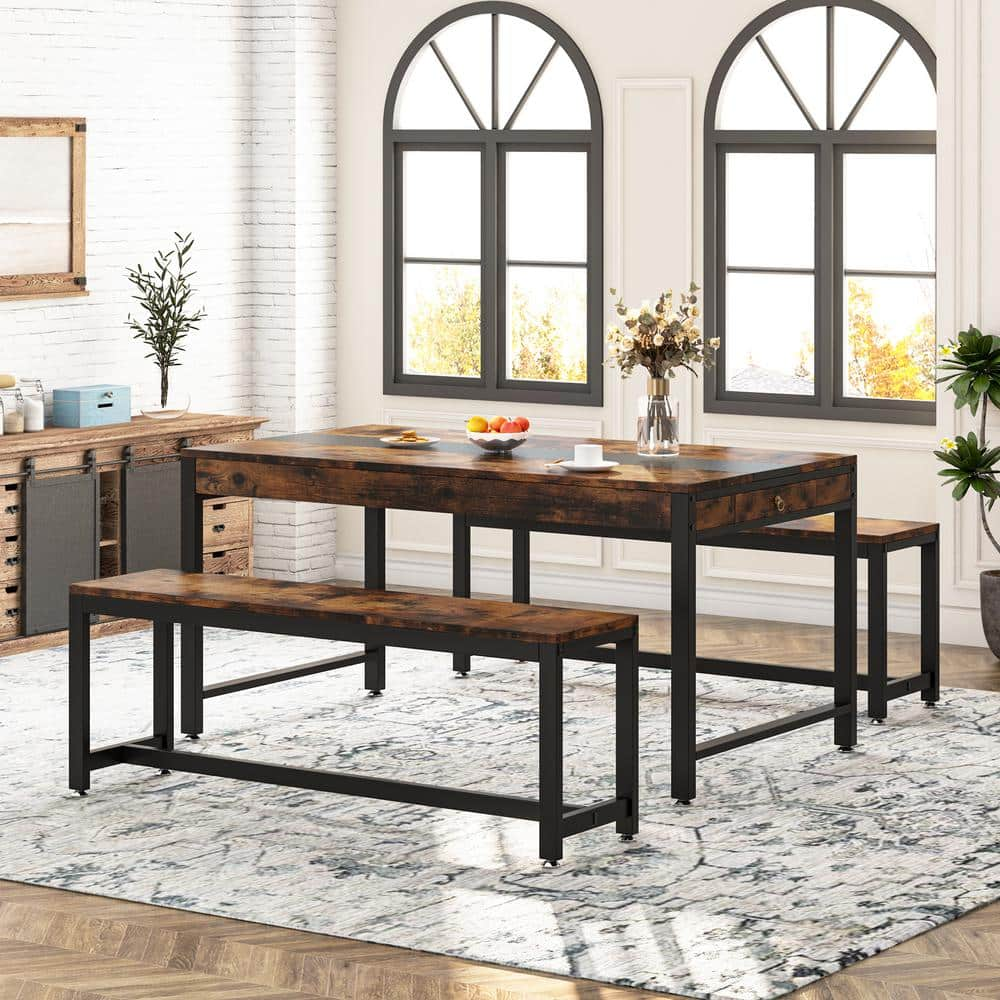 Byblight Rusctic Brown Engineered Wood 63 In. 4-legs Dining Table Set 