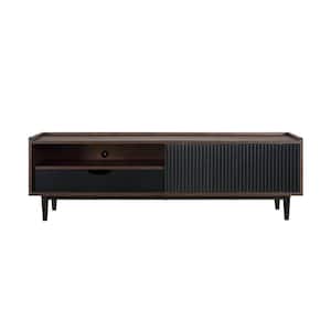 Duane Dark Brown and Black Mid-Century Modern Ribbed TV Stand Fits TVs Up to 55 in.