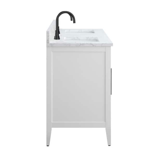 72 in. W x 22 in. D x 34 in. H Double Sink Bathroom Vanity Cabinet in White with Engineered Marble Top