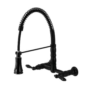 Heritage 2-Handle Wall Mount Pull Down Sprayer Kitchen Faucet in Matte Black