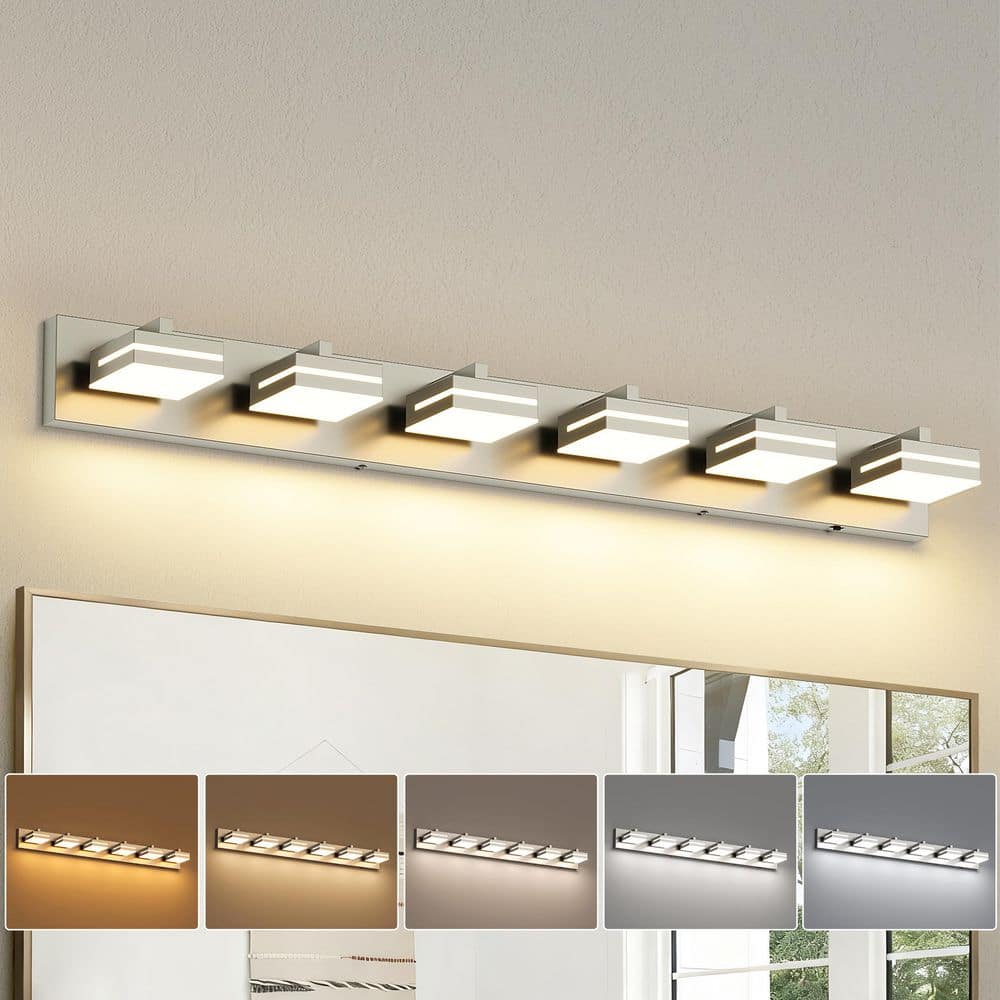 40.94 in. 6-Light Nickel LED Bathroom Vanity Light with 5-CCT Adjustable Switch and Acrylic Lampshade price history on PriceWatchPro