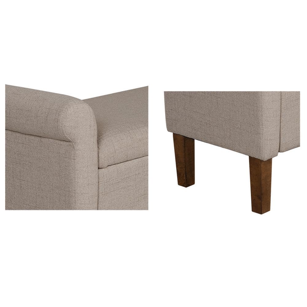 Cream Upholstered Storage Bench with Rolled Armrests