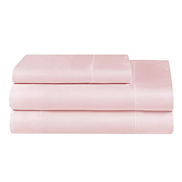 JUICY COUTURE Silky Satin 3-Piece Pink Solid Color Microfiber Twin Deep Pocket Sheet Set