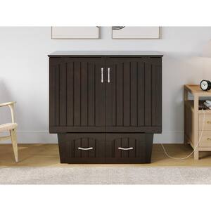 Sydney Espresso Twin Solid Wood Murphy Bed Chest with Storage Drawer and Charging Station
