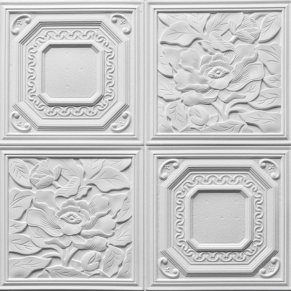 Dundee Deco Falkirk Jura II 28 in. x 28 in. Peel and Stick Off White Shapes, Flowers PE Foam Decorative Wall Paneling (5-Pack)