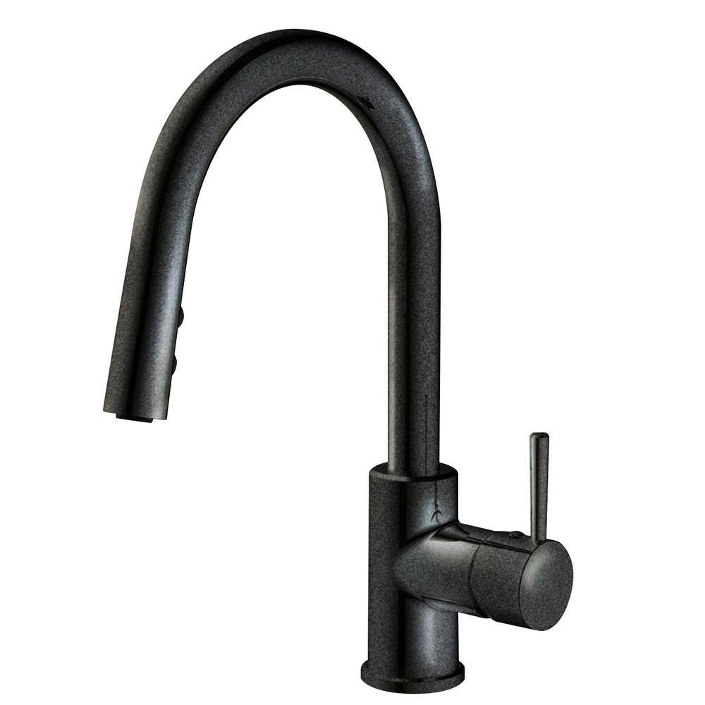 Matte Black Stainless Steel High Arc Kitchen Faucet with Pull-out Spray