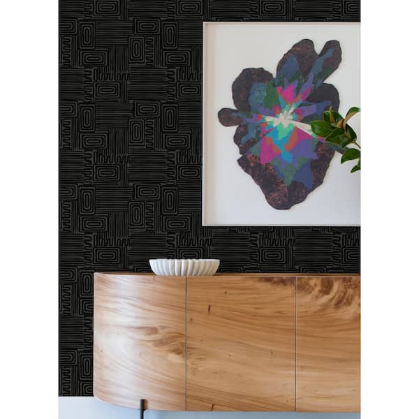 Black Emily Rayna Pathways Peel and Stick Wallpaper Roll