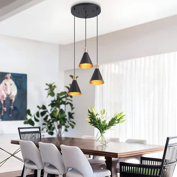 Jasslynn 3-Light Black Modern Pendant Light with Cone Metal Shade for Kitchens Island Dinning Room Living Room