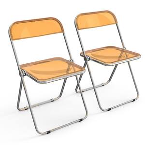 Stackable Transparent Orange Acrylic Folding Chair (Set of 2)