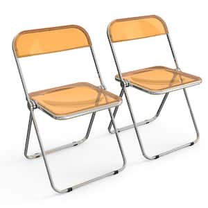 Stackable Transparent Orange Acrylic Folding Chair (Set of 2)