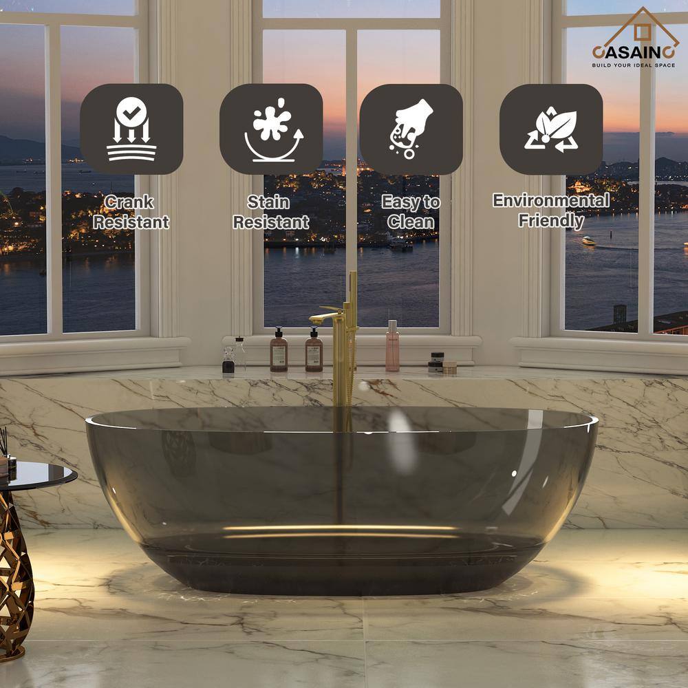67'' x 30'' Black Transparent Resin Freestanding Soaking Bathtub