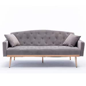 70 in. Gray Velvet 2-Seater Loveseat Sofa with Stainless Feet