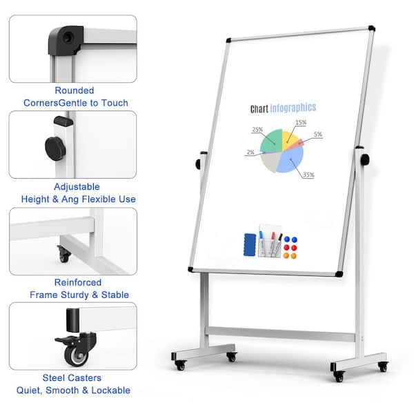 Universele mobiele standaard – verstelbare metalen standaard op wielen voor whiteboard, krijtbord, droog wisbord, pinboard