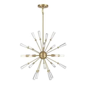 Meridian 26 in. W x 26 in. H 5-Light Natural Brass Statement Pendant Light with Clear Glass