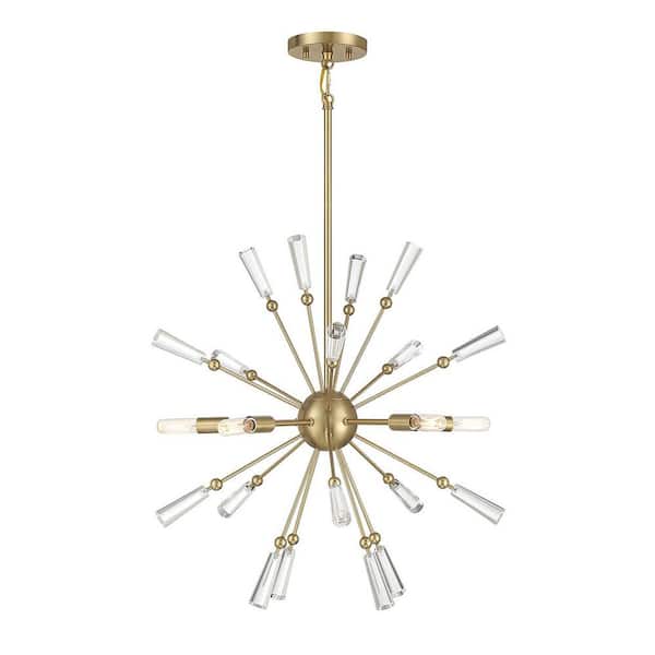 TUXEDO PARK LIGHTING 26 in. W x 26 in. H 5-Light Natural Brass Statement Pendant Light with Clear Glass