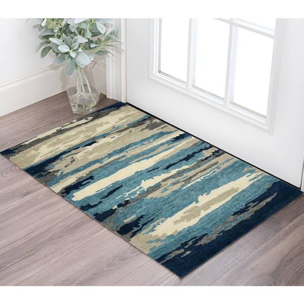 2 ft. x 3 ft. Blue Gray And Ivory Wool Abstract Hand Tufted Area Rug