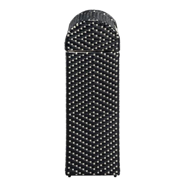 happimess - Darla 14.27 Gal. All-Weather Wicker/Metal Swing Top Lid Hideaway Outdoor Trash Can, Dark Navy/White