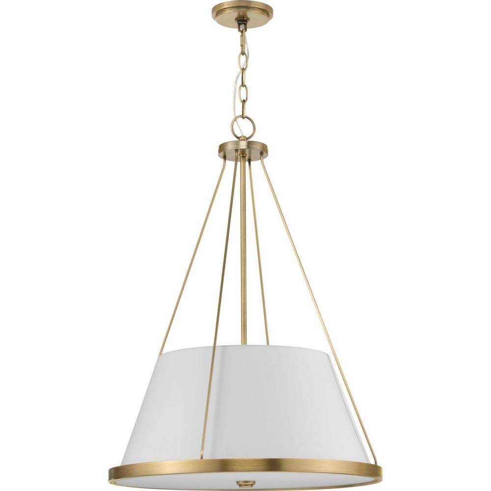 Saffert 22" Vintage Brass and Glass 3-Light Pendant