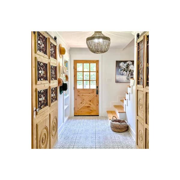 Rustic Knotty Alder 9-Lite Clear Glass with X-Panel Unfinished Wood Front Door Slab
