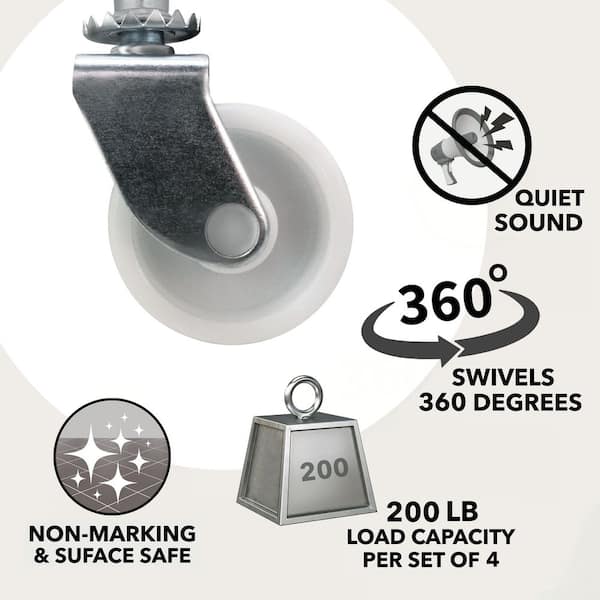 1 5/8 in. White Plastic and Steel Swivel Stem Casters with 50 lb. Load Rating 4 Pack