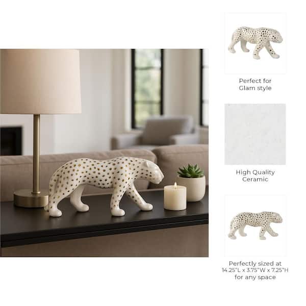 Liv & Skye White/Gold 14.25 in. x 7.25 in. Stoneware Walking