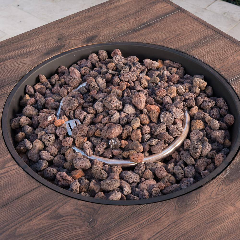 Teak Brown 4-Seat Fire Pit Set with Blue Cushions