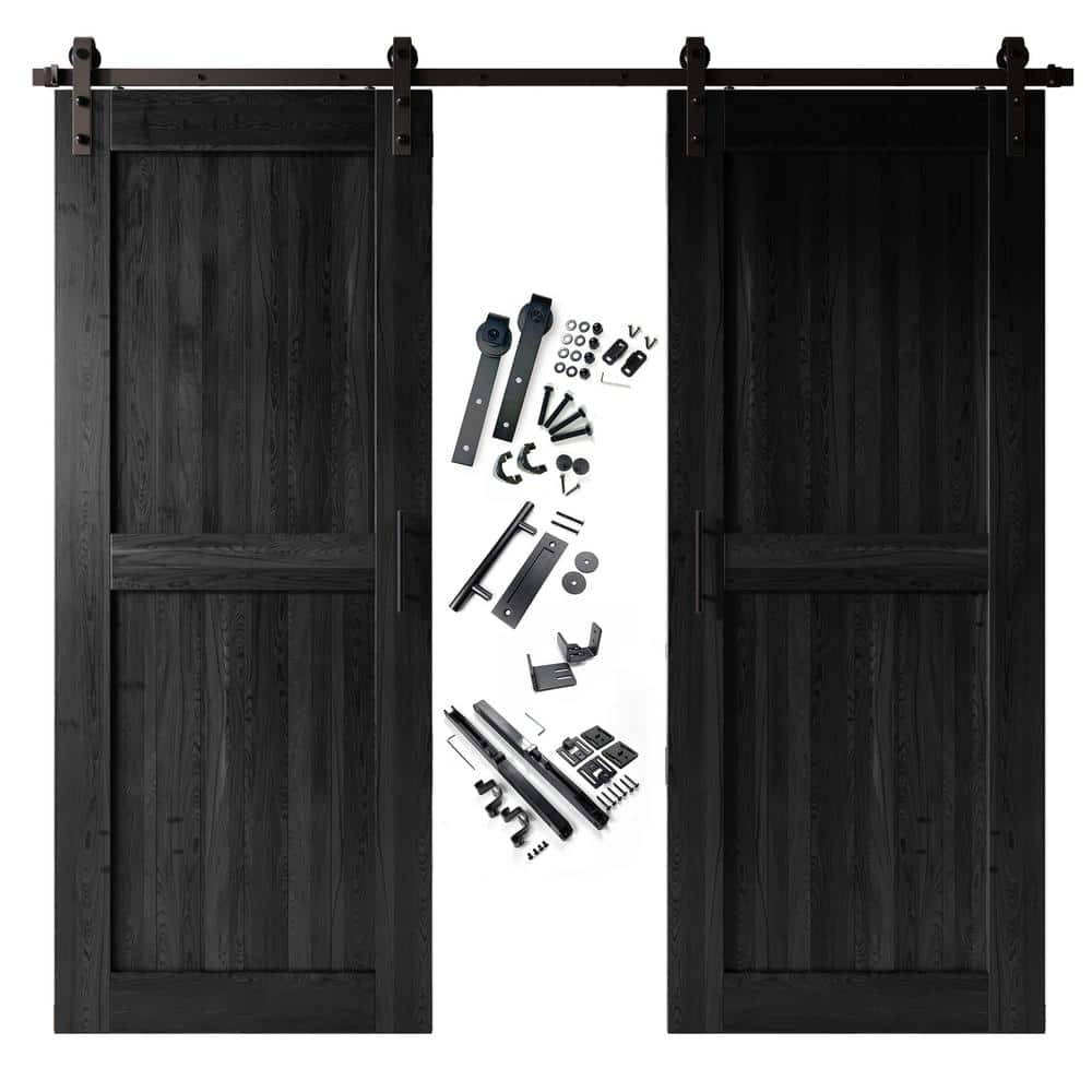 38 in. x 84 in. H-Frame Black Double Pine Wood Interior Sliding Barn Door with Hardware Kit, Non-Bypass price history on PriceWatchPro