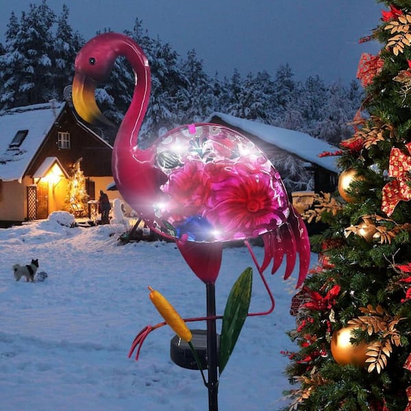 8 in. x 43 in. Pink Steel Solar Flamingo Solar Pathway Lights