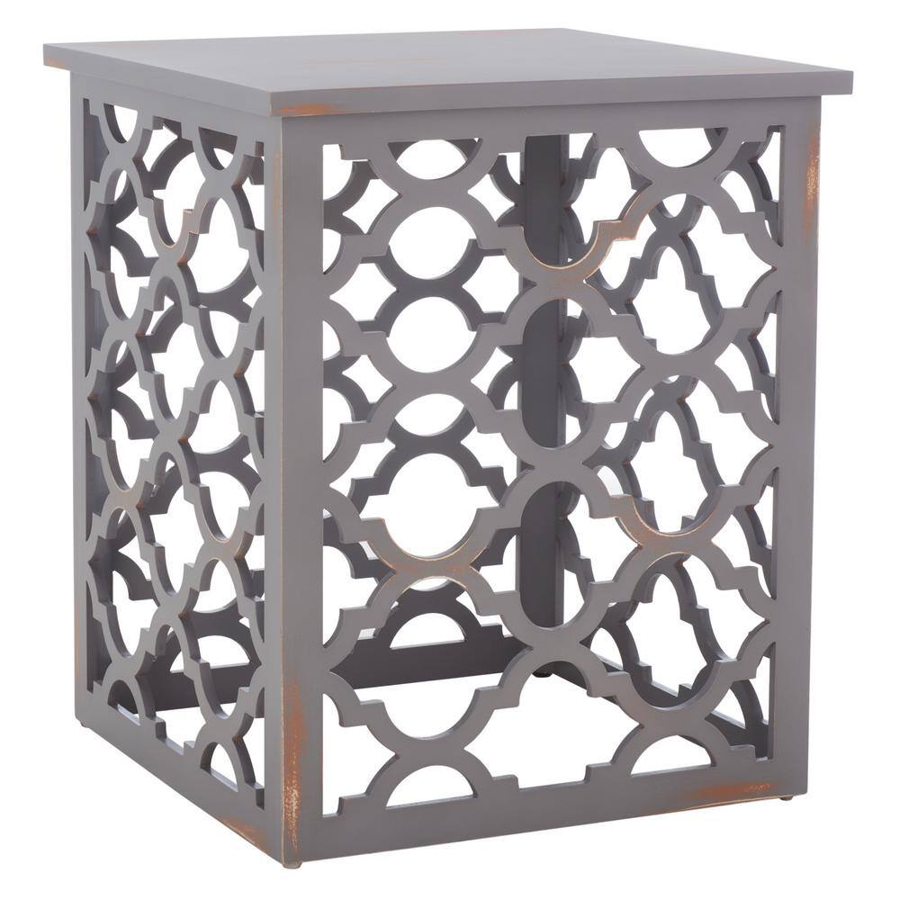 Gray Wood Latticework Square End Table