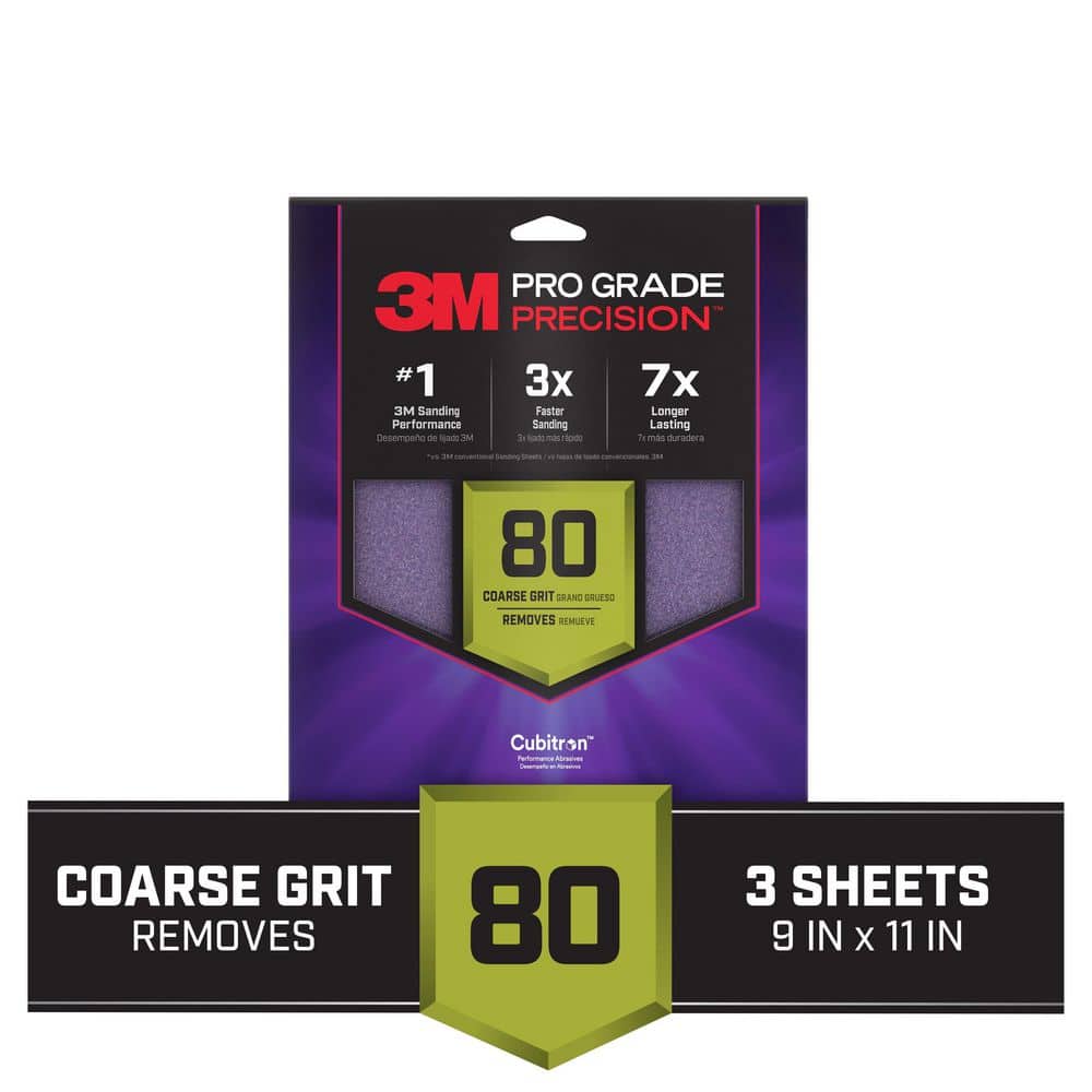 Pro Grade Precision 9 in. x 11 in. 80 Grit Faster Sanding Sheet With No-Sli