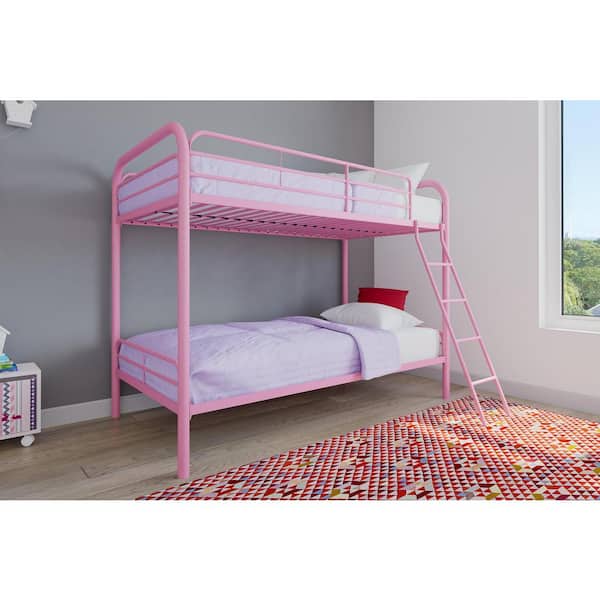 Elen Pink Metal Twin Over Twin Bunk Bed