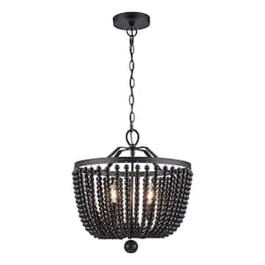 4-Light Black Beaded Chandelier with Hanging Beaded Shade