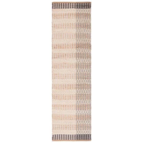 Natural Fiber 2 ft. x 8 ft. Natural/Charcoal Two-Tone Geometric Striped Runner Rug