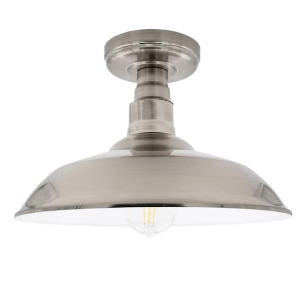 Maxxima 1-Light 12 in. Satin Nickel Interior Semi-Flush Mount Farmhouse Light