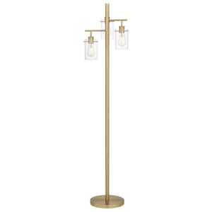 Regan 63 in. Brushed Gold Floor Lamp with Clear Glass Shades