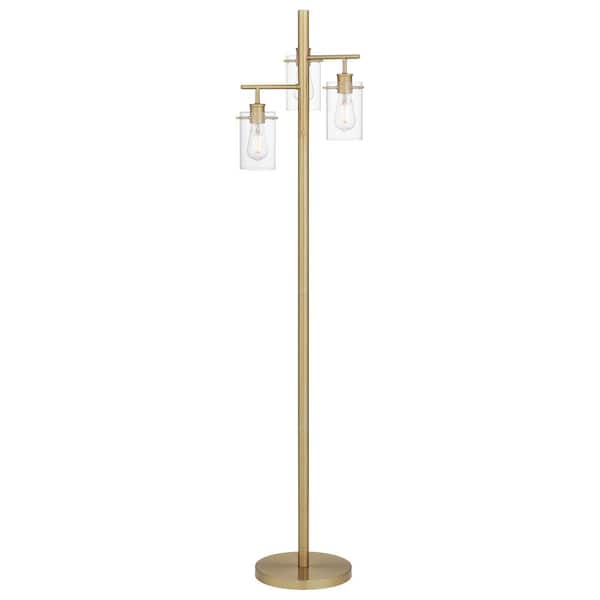 Hampton Bay Regan 63 in. Brushed Gold Floor Lamp with Clear Glass Shades