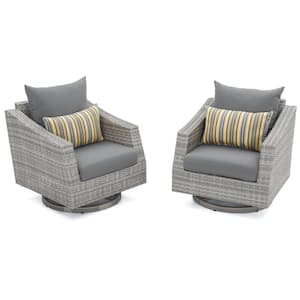 Cannes All-Weather Wicker Motion Patio Lounge Chair with Sunbrella Charcoal Gray Cushions (2-Pack)