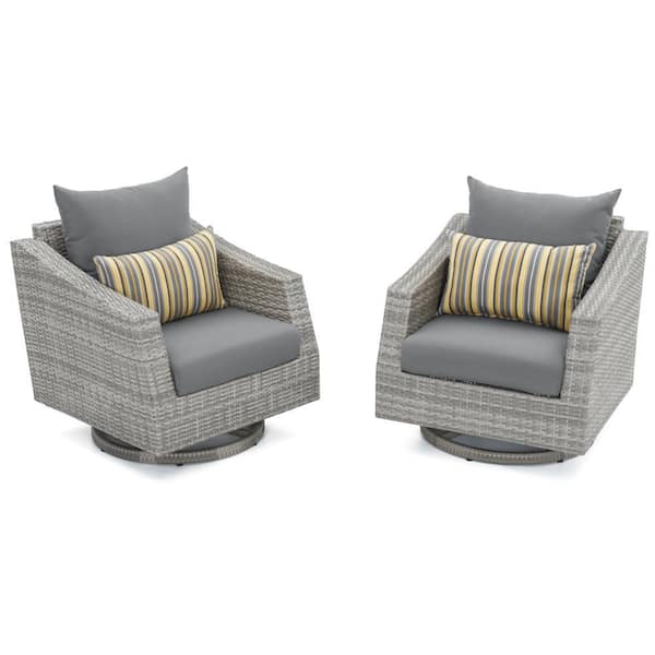 RST BRANDS Cannes All-Weather Wicker Motion Patio Lounge Chair with Sunbrella Charcoal Gray Cushions (2-Pack)