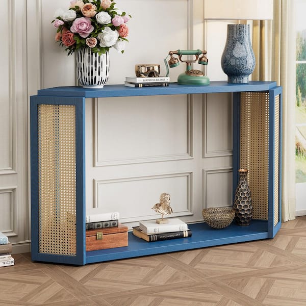 Nestfair 53.54 in. L Antique Blue Specialty MDF Console Table with Open Shelf