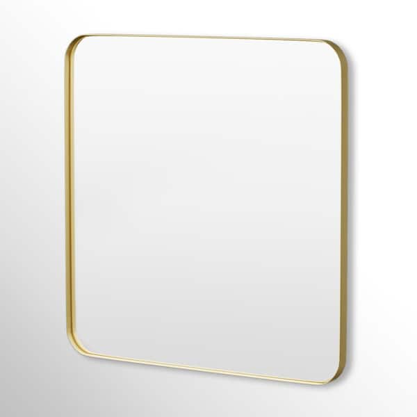 36 in. W x 36 in. H Rectangular Framed Tempered Glass Wall-Mounted Bathroom Vanity Mirror in Gold