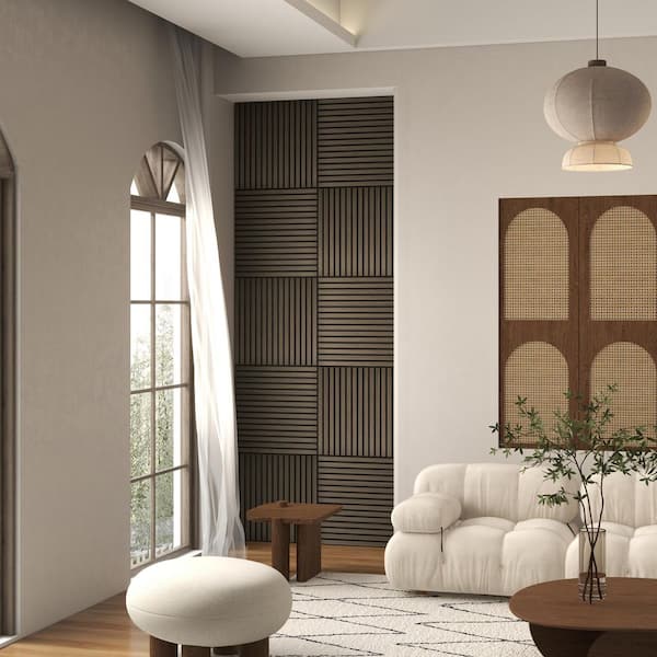 4 Piece 24 in. x 24 in. Walnut Wood Color Wood Slat Wall Panels