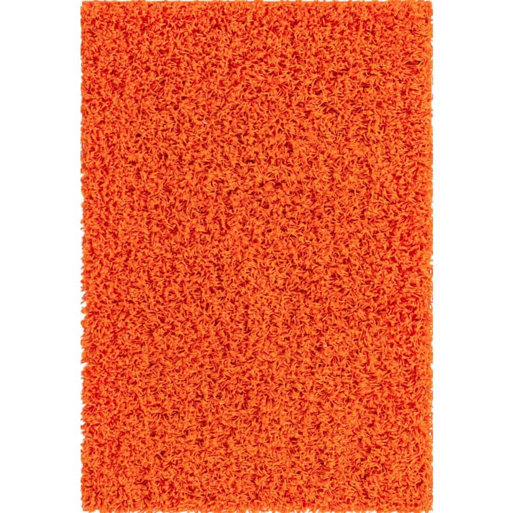 Tiger Orange Rectangular Synthetic Shag Area Rug 2'2" x 3'1"