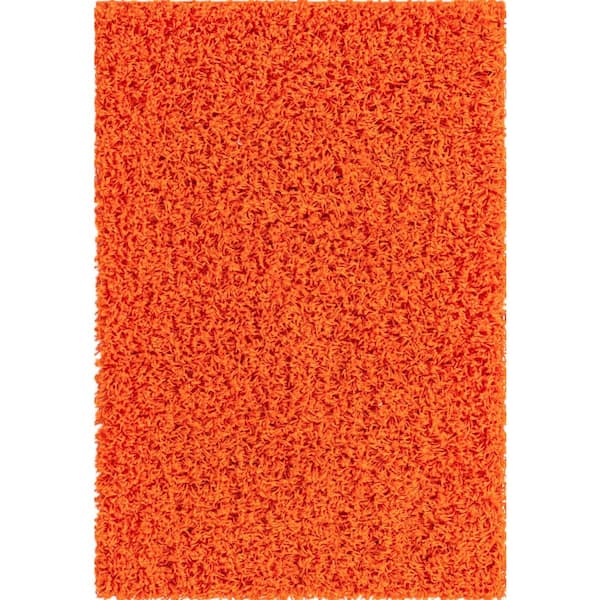 Unique Loom Solid Shag Tiger Orange 2 ft. x 3 ft. Area Rug