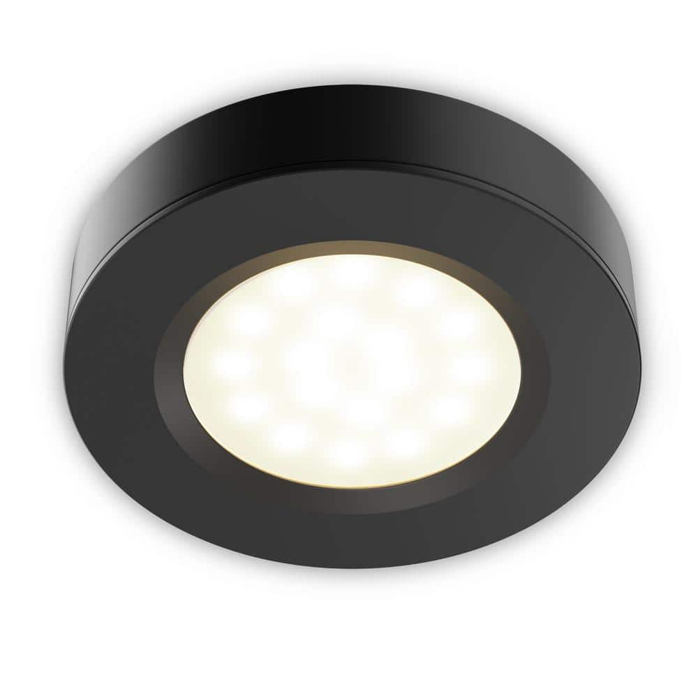 Black Acrylic LED Under Cabinet Puck Lights, 3-Pack