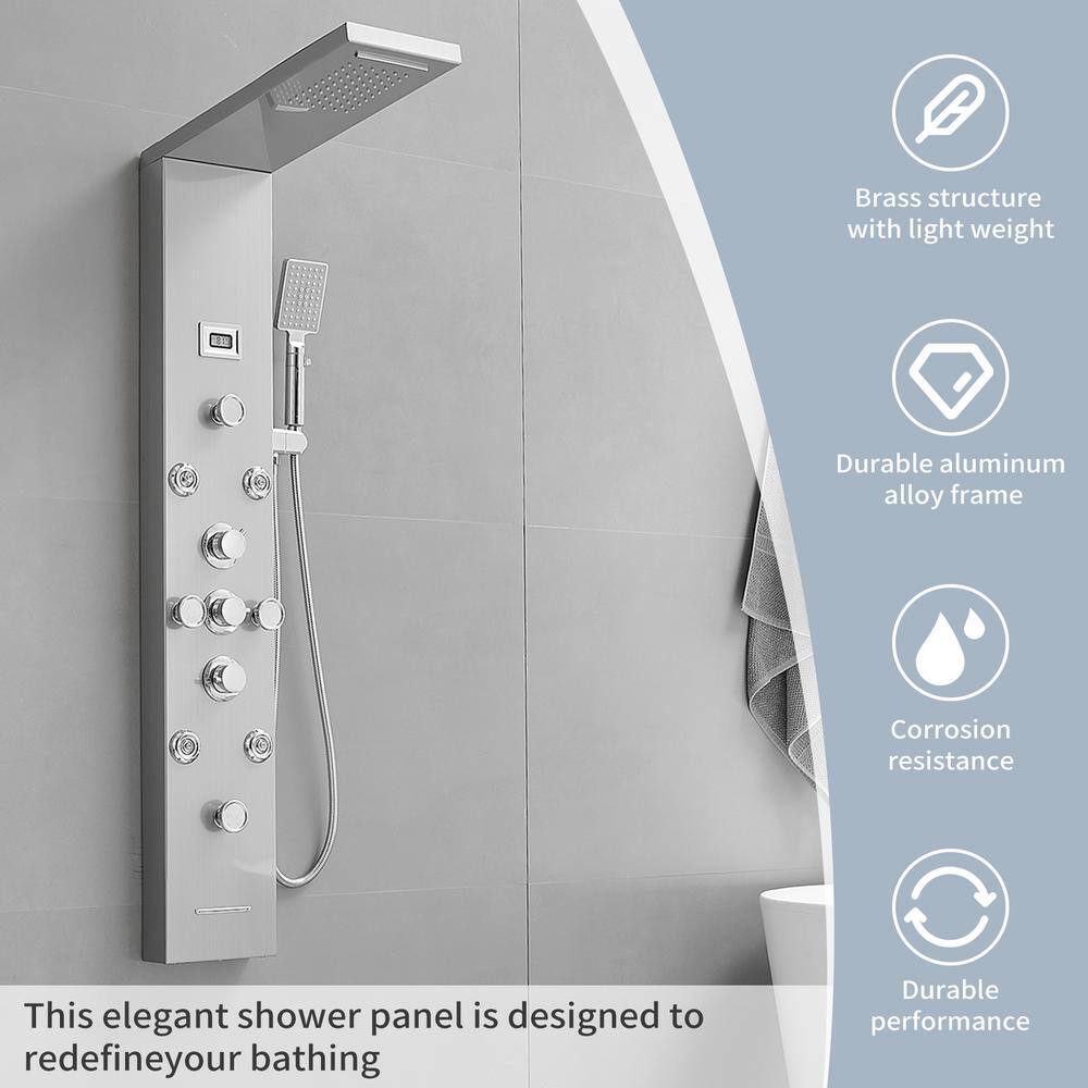 Nickel Chrome 8-Jet Rainfall Shower Panel System with Handheld Wand